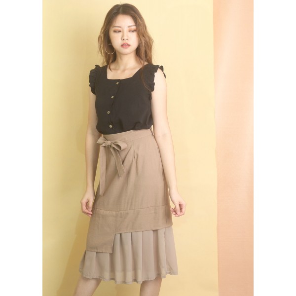 Calf Length Two Fabric Asymmetric Skirt